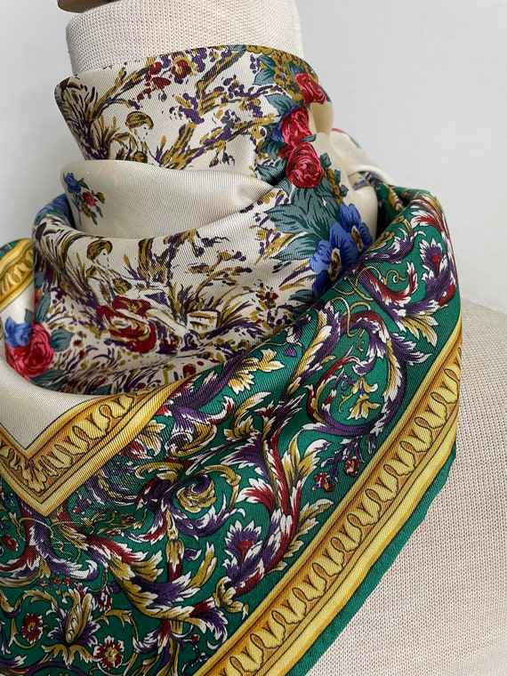 Vintage Lancel Floral Silk Scarf Headscarf Necksc… - image 4