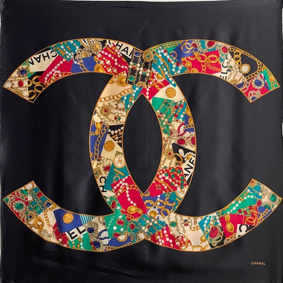 Vintage Chanel Big Logo Silk Scarf Wrap Shawl Neckscarf Bandana Accessories Women Summer Fashion Gift free Shipping Etsy
