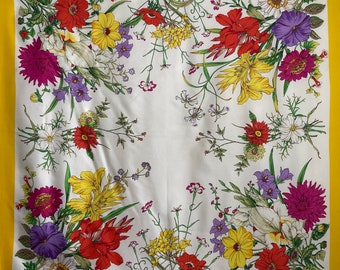 Vintage Gucci Floral in Gelb Seidenschal Halstuch Muffler Accessoires Sommermode-Kostenloser Versand