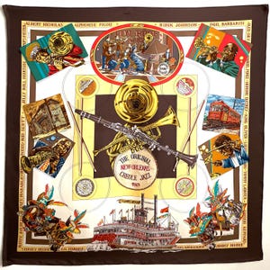 Vintage Hermes Carre 90 “The Original New Orleans Creole Jazz 1923” Silk Scarf Headscarf Neckscarf Accessories Women Fashion-Free shipping