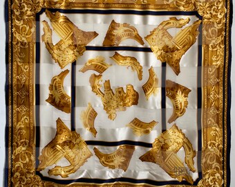 FOULARD En SOIE 100% CARITA Vintage - Motif Géométrique Multicolore - Occasion (état D'usage)