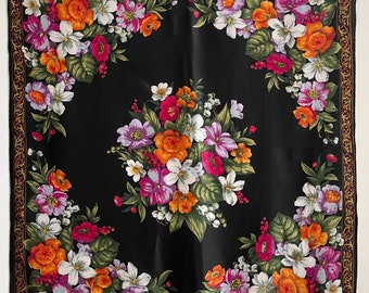 Vintage Floral Wild Flower Garden Foulard en soie noire Foulard Accessoires Femme Mode estivale-Livraison gratuite