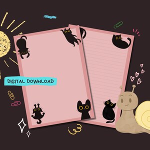 Black Cat - Descarga digital PDF - Papel para escribir cartas de Penpal - Hojas de papel de notas imprimibles al instante - Forrado y sin forro incluido