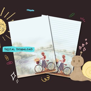 Vistas de bicicletas - Descarga digital PDF - Papel para escribir cartas Penpal A5 - Hojas de papel de notas imprimibles al instante - Forrado y sin forro incluido