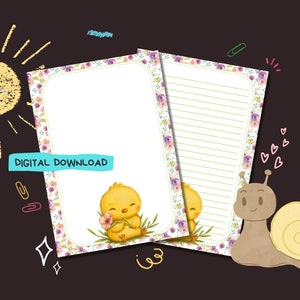 Cute Chicky - Descarga digital PDF - Papel para escribir cartas de Penpal - Hojas de papel de notas imprimibles al instante - Forrado y sin forro incluido