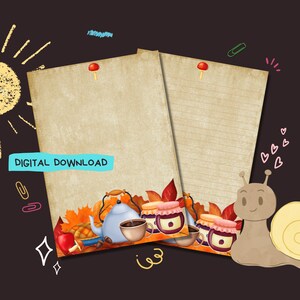 Hora del té de otoño - Descarga digital PDF - Papel para escribir cartas de penpal - Hojas de papel de notas imprimibles al instante - Forrado y sin forro incluido