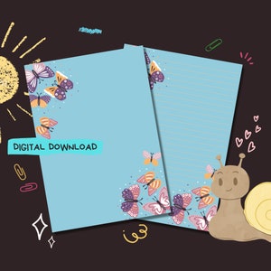 Mariposas - Descarga digital PDF - Papel para escribir cartas por correspondencia - Hojas de papel imprimibles al instante - Forrado y sin forro incluido