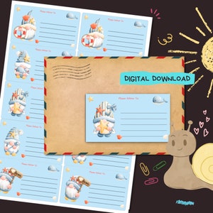 Nautische kabouter - PDF digitale download - Thuis afdrukken, afleveren op adresstickers - Gevoerde en ongevoerde etiketten - formaat 99 mm x 57 mm