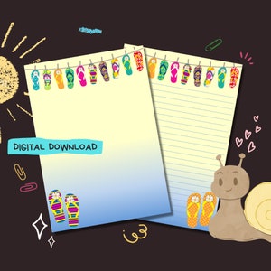 Flip Flops - Descarga digital PDF - Papel para escribir cartas Penpal - Hojas de papel de notas imprimibles instantáneamente - Forrado y sin forro incluido