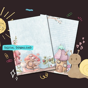 Casas de hadas - Descarga digital PDF - Papel para escribir cartas por correspondencia - Hojas de papel de notas imprimibles al instante - Forrado y sin forro incluido