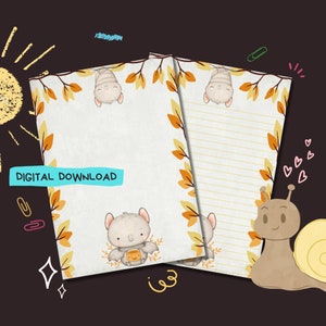 Autumn Bat - Descarga digital PDF - Papel para escribir cartas Penpal - Hojas de papel de notas imprimibles instantáneamente - Forrado y sin forro incluido