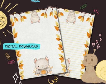 Autumn Bat - PDF digital download - Penpal letter writing paper - Instant printable notepaper sheets - Lined and unlined included