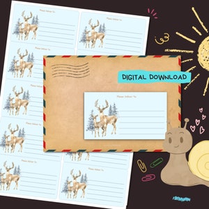 Winter Deer - PDF digitale download - Thuis afdrukken, afleveren op adresstickers - Gevoerde en ongevoerde etiketten - formaat 99 mm x 57 mm