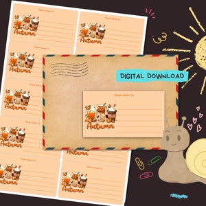 Autumn Coffee - PDT-labels - Thuis afdrukken, bezorging op stickers - digitale pdf-download - gevoerd en ongevoerd - formaat 99 x 57 mm