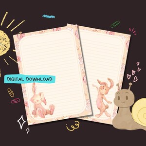 Conejitos - Descarga digital PDF - Papel para escribir cartas por correspondencia - Hojas de papel de notas imprimibles al instante - Forrado y sin forro incluido
