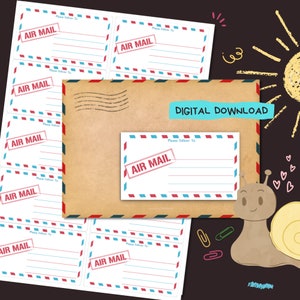 Luchtpost - PDF digitale download - Thuis afdrukken, afleveren op adresstickers - Gevoerde en ongevoerde etiketten - formaat 99 mm x 57 mm