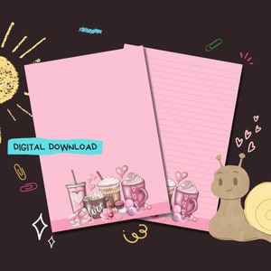 Love Coffee - Descarga digital PDF - Papel para escribir cartas de Penpal - Hojas de papel de notas imprimibles al instante - Forrado y sin forro incluido
