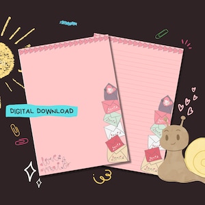 Love Mail - Descarga digital PDF - Papel para escribir cartas de Penpal - Hojas de papel de notas imprimibles al instante - Forrado y sin forro incluido