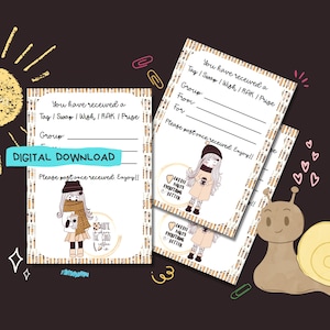 Op de afbeelding: Printbare digitale download van een koffie-thema tag, swap, wens, willekeurige daad van vriendelijkheid of prijskaart. De kaart toont een cartoonmeisje dat een kopje koffie vasthoudt en de tekst "Koffie maakt alles beter".