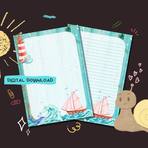 Out to Sea - Download digitale PDF - Carta da lettere Penpal - Fogli di carta da lettere stampabili istantaneamente - Foderato e sfoderato incluso