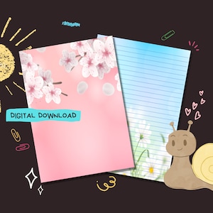 Flowerful - Descarga digital PDF - Papel para escribir cartas de Penpal - Hojas de papel de notas imprimibles al instante - Forrado y sin forro incluido