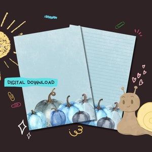 Blue Pumpkins - Descarga digital PDF - Papel para escribir cartas por correspondencia - Hojas de papel de notas imprimibles al instante - Forrado y sin forro incluido