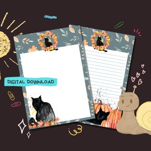 Autumn Cats - Descarga digital PDF - Papel para escribir cartas de Penpal - Hojas de papel de notas imprimibles al instante - Forrado y sin forro incluido