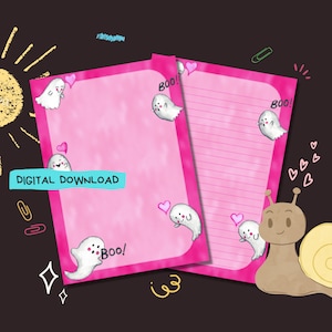 ¡Abucheo! Ghost Love - Descarga digital PDF - Papel para escribir cartas de Penpal - Hojas de papel de notas imprimibles al instante - Forrado y sin forro incluido