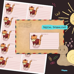 Cat Postie - digitale pdf-download - Stickers thuis afdrukken en op adres bezorgen - Gevoerde en ongevoerde etiketten - 99 mm x 57 mm