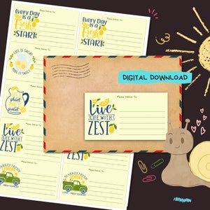 Lemon Quotes - PDF digitale download - Thuis afdrukken, afleveren op adresstickers - Gevoerde en ongevoerde etiketten - formaat 99 mm x 57 mm