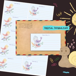Spring Birds - Download digital em PDF - Imprima em casa e entregue no endereço adesivos - Etiquetas forradas e sem forro - tamanho 99 mm x 57 mm