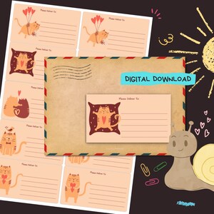 Cats in Love - Download digital em PDF - Imprima em casa e entregue no endereço adesivos - Etiquetas forradas e sem forro - tamanho 99 mm x 57 mm