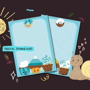 Kawaii Winter Cupcakes - Download digitale PDF - Carta da lettere Penpal - Fogli per appunti stampabili istantaneamente - Foderato e sfoderato incluso
