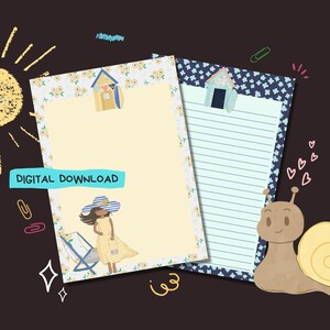 Beach Girls - Descarga digital PDF - Papel para escribir cartas de penpal - Hojas de papel de notas imprimibles al instante - Forrado y sin forro incluido