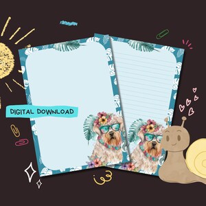 Beach Dog - Descarga digital PDF - Papel para escribir cartas de penpal - Hojas de papel de notas imprimibles al instante - Forrado y sin forro incluido