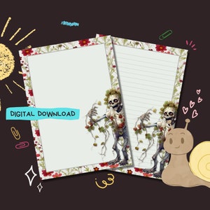 Floral Zombie - Descarga digital PDF - Papel para escribir cartas por correspondencia - Hojas de papel de notas imprimibles al instante - Forrado y sin forro incluido