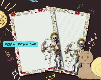Zombie floral - Téléchargement numérique PDF - Papier à lettres pour correspondance - Feuilles de papier à lettres imprimables instantanément - Avec et sans doublure inclus