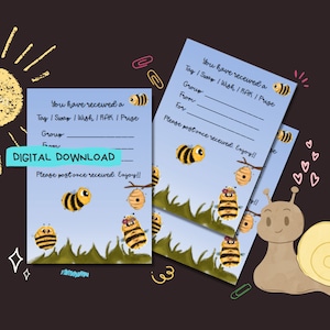 Fuzzy Bee tag-inserts - Thuis briefpapier afdrukken - PDF digitale download