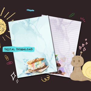 Ice Cream Sundaes - Descarga digital PDF - Papel para escribir cartas de penpal - Hojas de papel de notas imprimibles al instante - Forrado y sin forro incluido