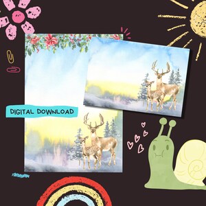 Winter Hirsch - PDF digitaler Download - A5 Schreibblatt und passender Umschlag Set - Sofort downloadbare druckbare Penpal Lieferungen