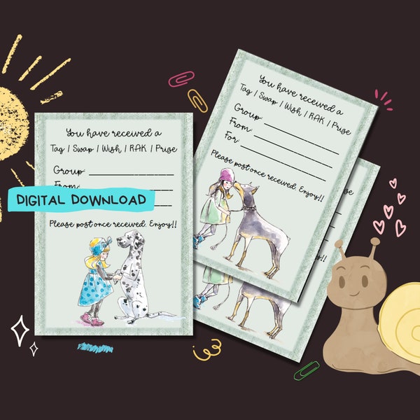 Dog Hugs - PDF digital download - Print at home tag inserts - Penpal decorated swap / wish / rak form - Instant printable - 2 sizes