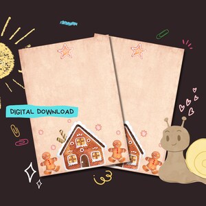 Pan de jengibre - Descarga digital PDF - Papel para escribir cartas de Penpal - Hojas de papel de notas imprimibles al instante - Forrado y sin forro incluido