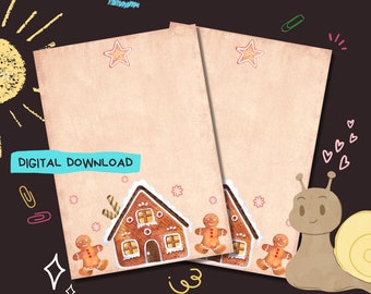 Gingerbread - PDF digital download - Penpal letter writing paper - Instant printable notepaper sheets - Lined and unlined included