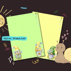 Daisy Gnomes - Descarga digital PDF - Papel para escribir cartas de penpal - Hojas de papel de notas imprimibles al instante - Forrado y sin forro incluido