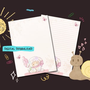 Lamb - PDF digital download - Penpal letter writing paper - Instant printable notepaper sheets - Lined and unlined included