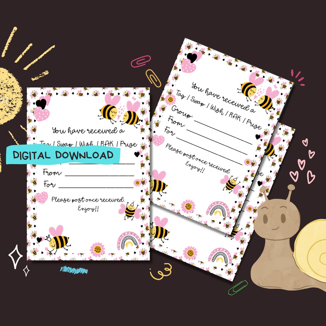 Love Bees - PDF Digital Download - Print at Home Tag Inserts - Penpal ...