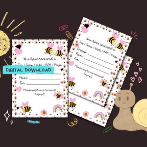 Love Bees - PDF digitaler Download - Print at home Tag Einlagen - Penpal dekorierte swish / wish / rak Form - sofort druckbar - 2 Größen