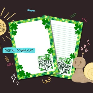 Día de San Patricio - Descarga digital PDF - Papel para escribir cartas Penpal A5 - Hojas de papel de notas imprimibles al instante - Forrado y sin forro incluido