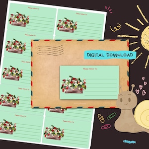 Aardbeienplanter - PDF digitale download - Thuis afdrukken, afleveren op adresstickers - Gevoerde en ongevoerde etiketten - formaat 99 mm x 57 mm
