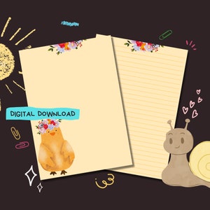 Floral Chick - PDF digitale download - Penpal briefschrijfpapier - Direct afdrukbare briefpapiervellen - Gevoerd en ongevoerd inbegrepen
